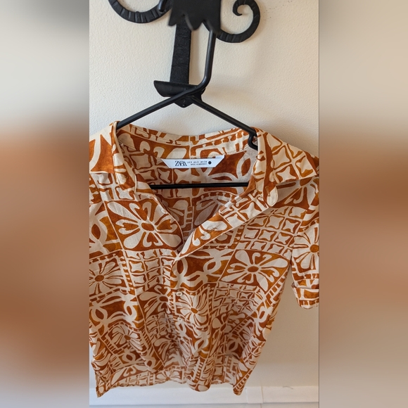 Zara Safari print oversized lightweight button down top. Size Small - Picture 8 of 8